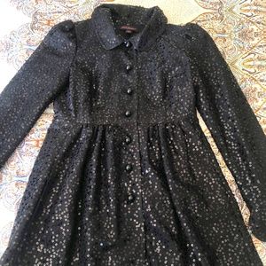 Vintage Betsy Johnson Dress Coat, Size 6, Black Sequins